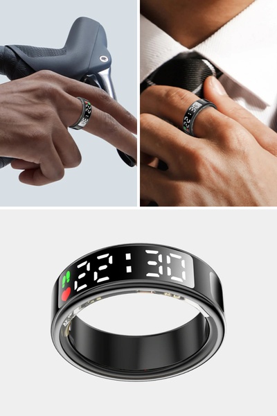 A split-screen creative showing a smart ring in both active, athletic, and formal, corporate settings to establish versatile product utility.